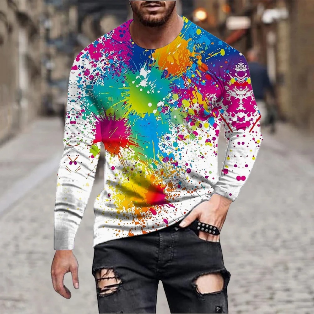 Men'S Fashion T Shirts - Men Rainbow Paint Splash 3D Printed
