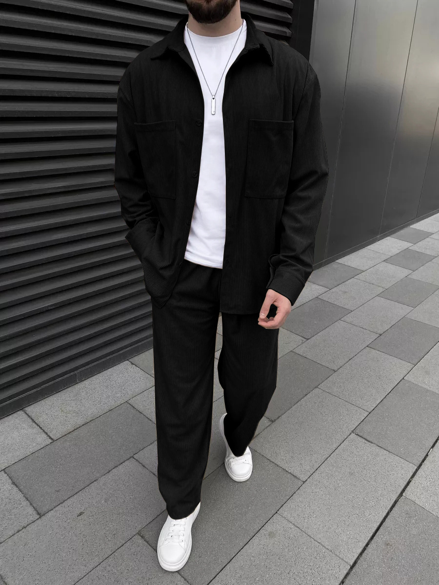 Men'S Fashion Rules - Men's Corduroy Two-Piece Outfit: Long-Sleeved Button-Down