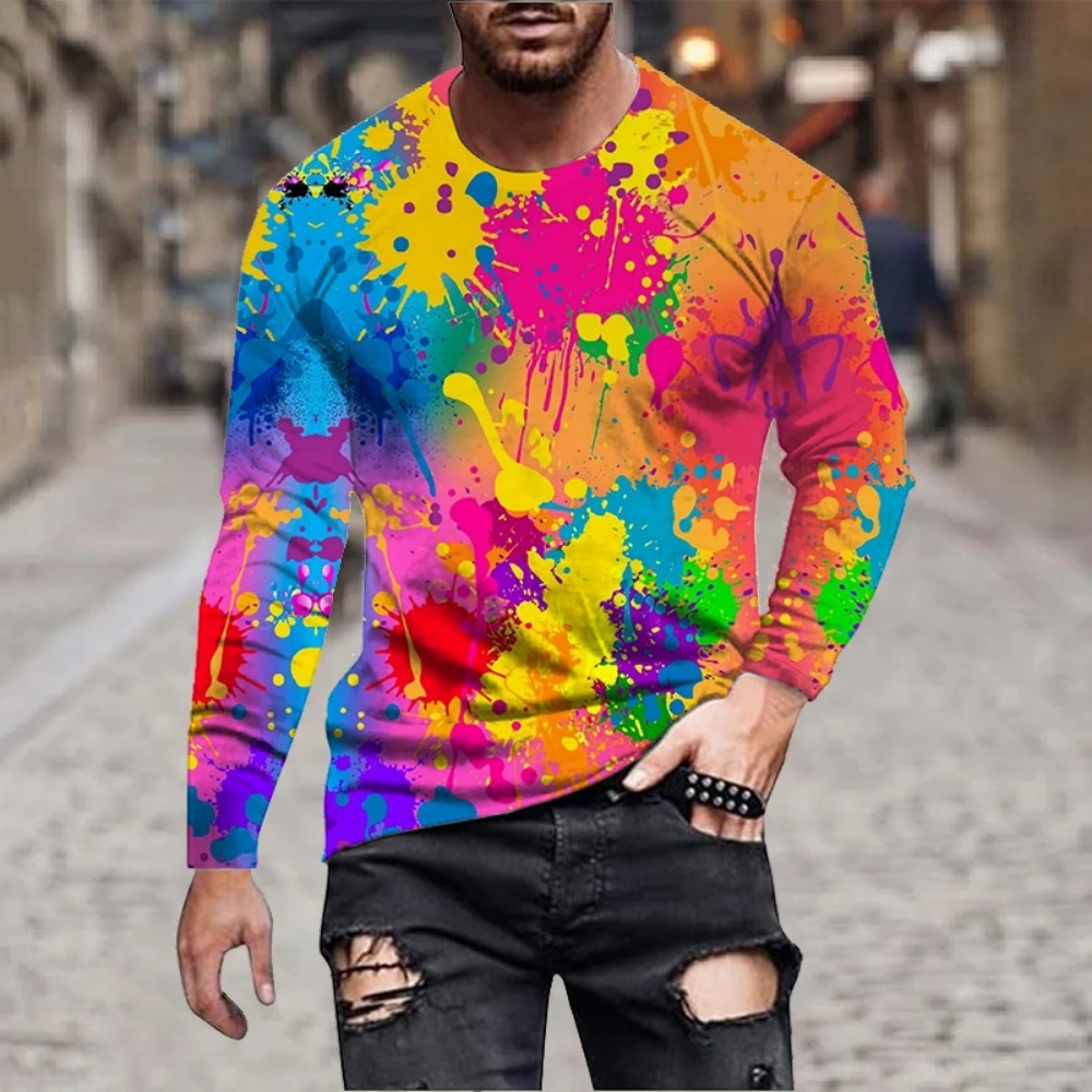 Men Rainbow Paint Splash 3D Pr - Men'S Fashion T Shirts ulasan dan harga