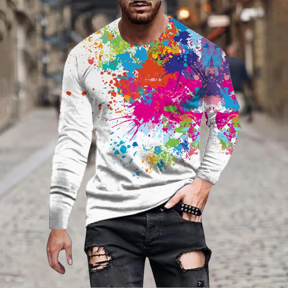 Men Rainbow Paint Splash 3D Pr - Men'S Fashion T Shirts ulasan dan harga