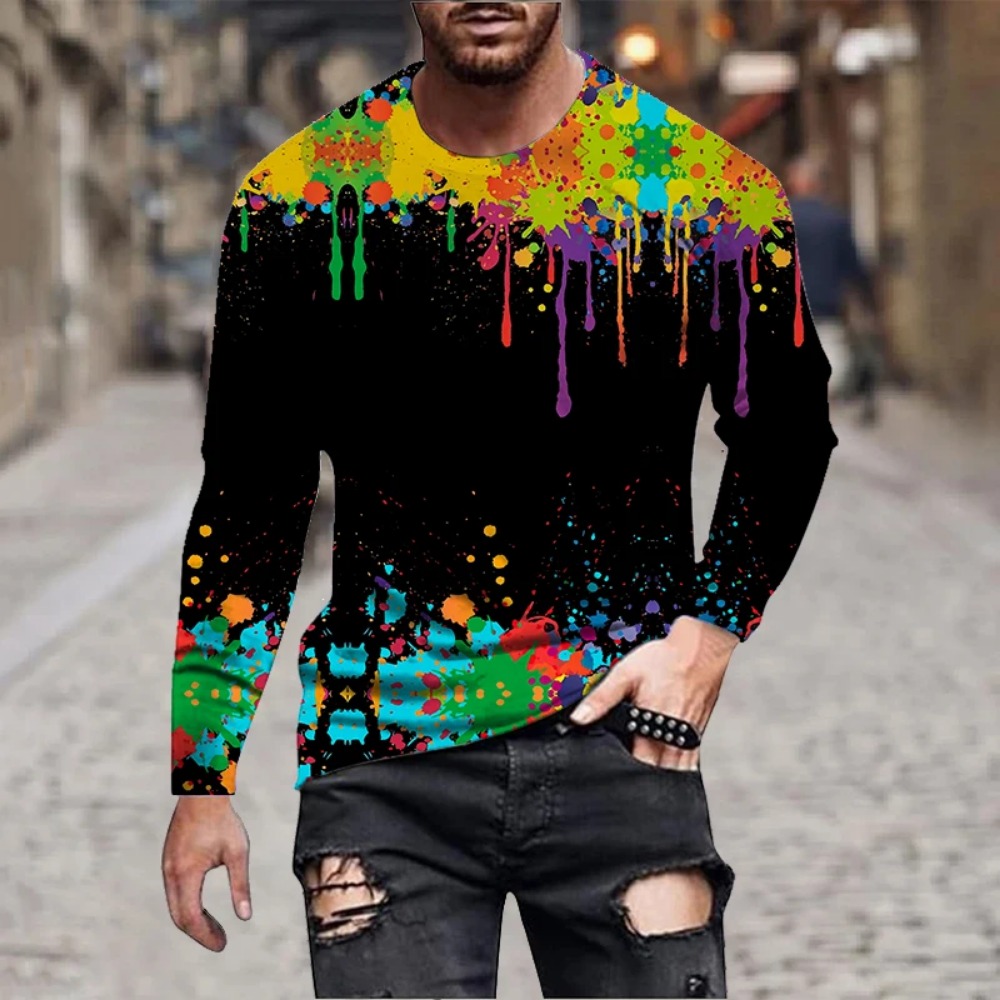 Men Rainbow Paint Splash 3D Pr - Men'S Fashion T Shirts ulasan dan harga