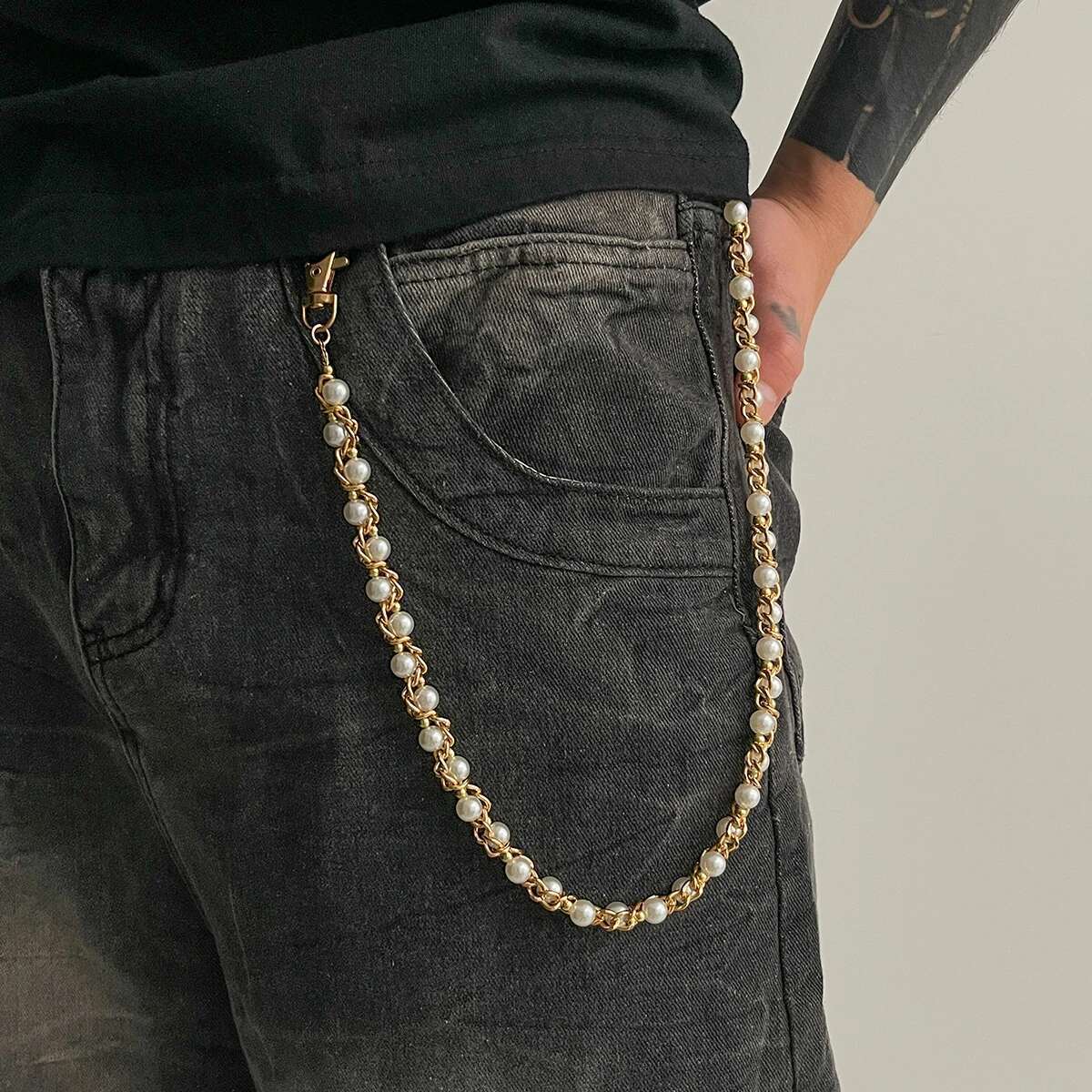 Ingemark Punk Imitation Pearl  - Jeans Pants Fashion Men ulasan dan harga