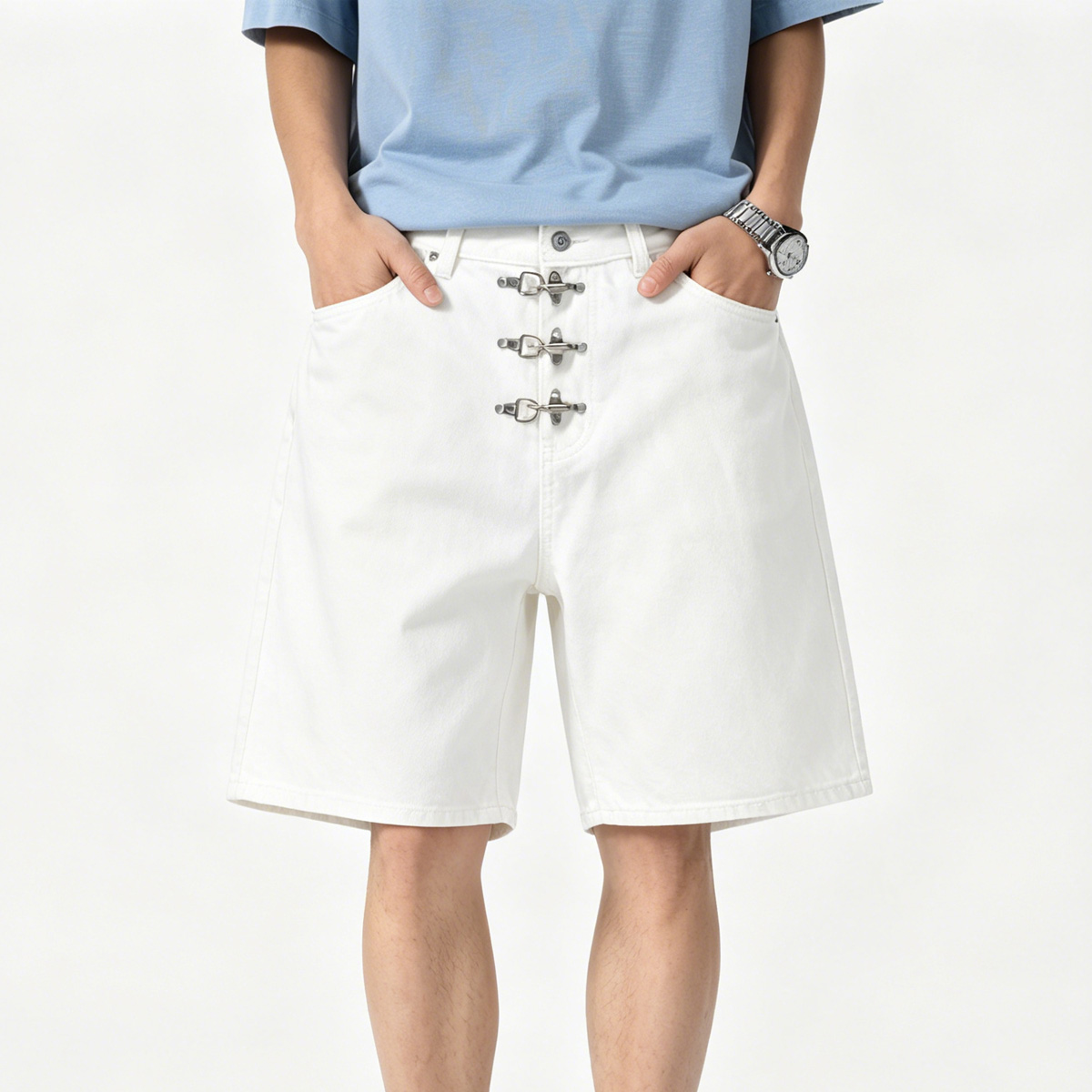 Metal Buckle Short Baggy Jeans - Jeans Pants Fashion Men ulasan dan harga
