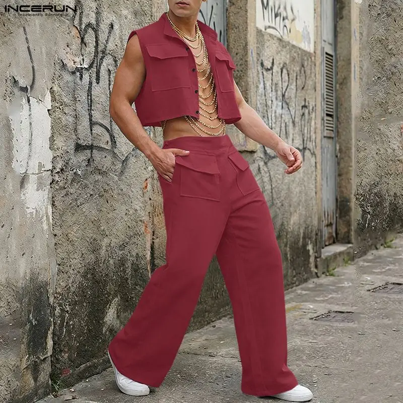 INCERUN Men Sets Solid Sleevel - Men'S Fashion Rules ulasan dan harga