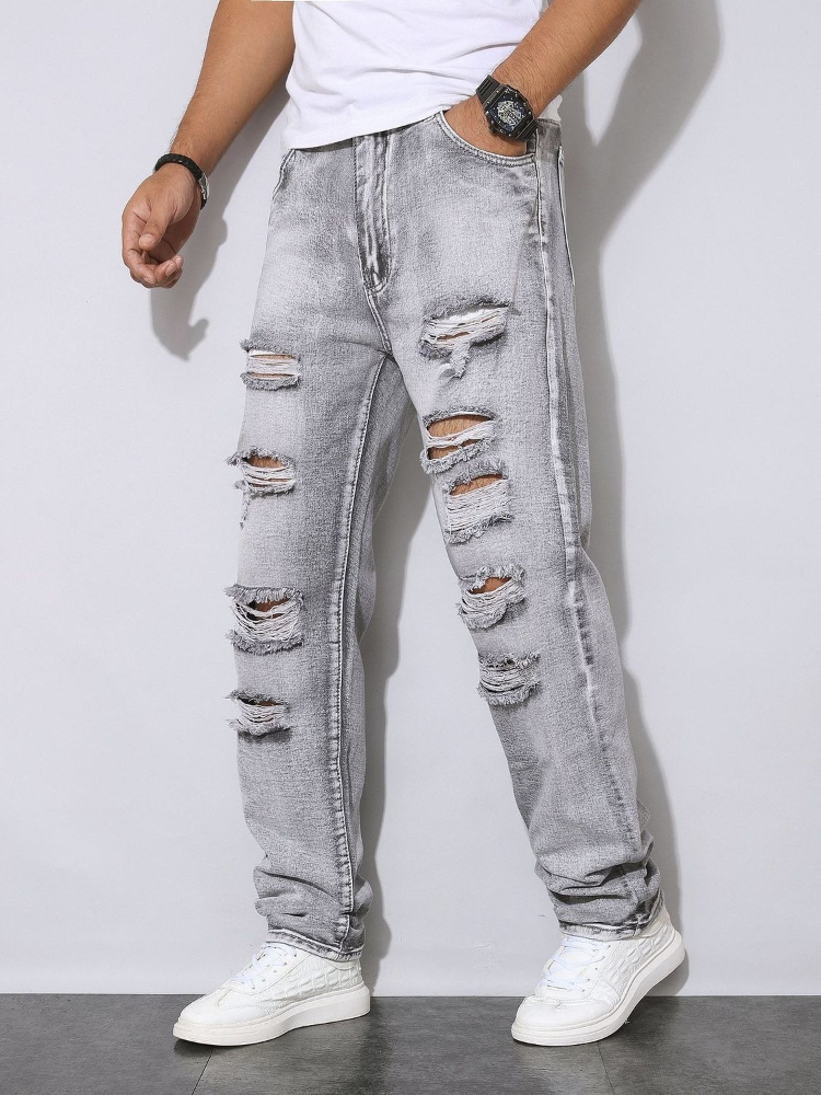 Mens Autumn Winter Distressed  - Men'S Fashion Grey Jeans ulasan dan harga