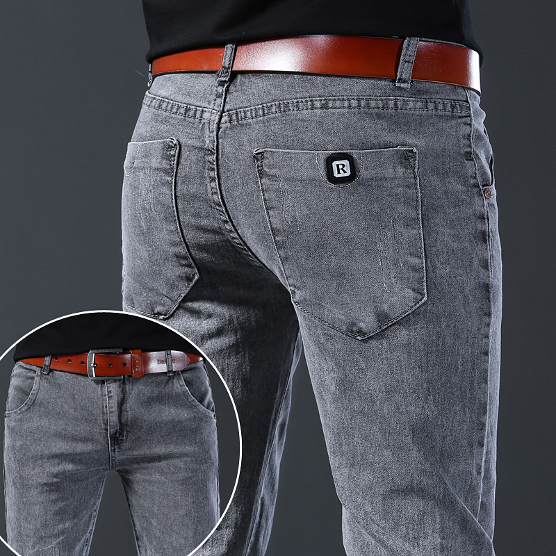Men's Slim Elastic Grey Jeans  - Men'S Fashion Grey Jeans ulasan dan harga