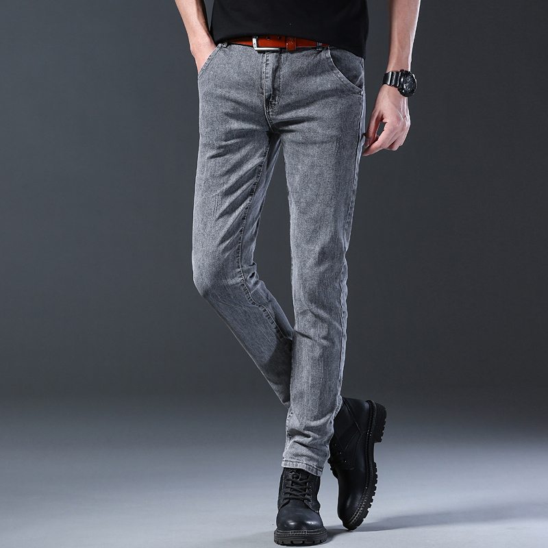 Men's Slim Elastic Grey Jeans  - Men'S Fashion Grey Jeans ulasan dan harga