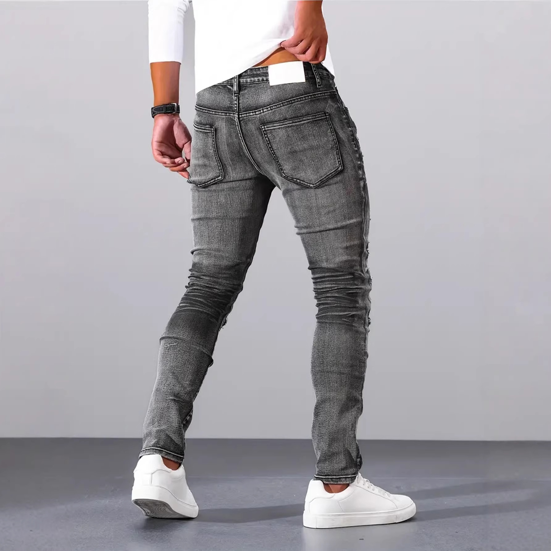 Men Grey Slim Simple Casual Da - Men'S Fashion Grey Jeans ulasan dan harga
