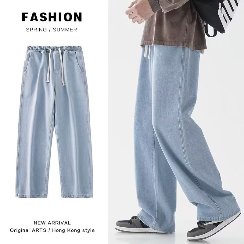 Korean Fashion Men's Baggy Jea - Men'S Fashion Grey Jeans ulasan dan harga